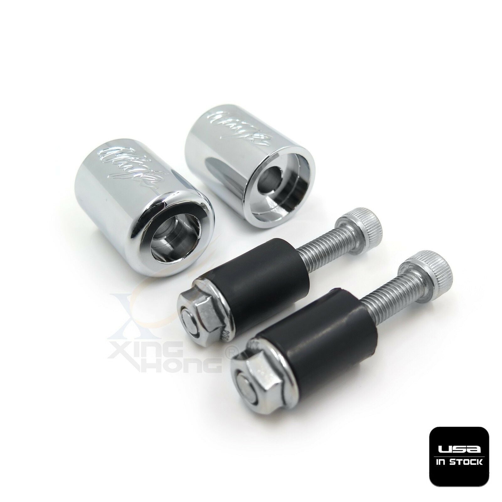 Bar Ends Chrome Rubber For Kawasaki Ninja Ex500 Ex650R Zx6R-636 Zrx1100 Zzr1200