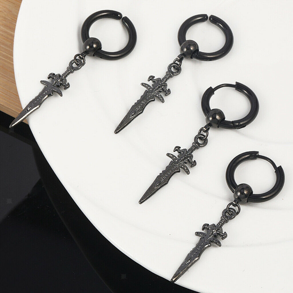4pcs Stainless Steel Modern Long Dangle Earclips Spike Huggie Men & Women