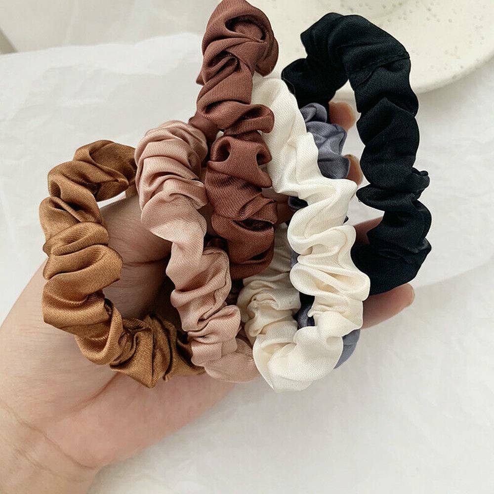 6PCS Elastic Hair Bands Silk Satin Scrunchie Hair Ties Ponytail Holder Ropes Lot
