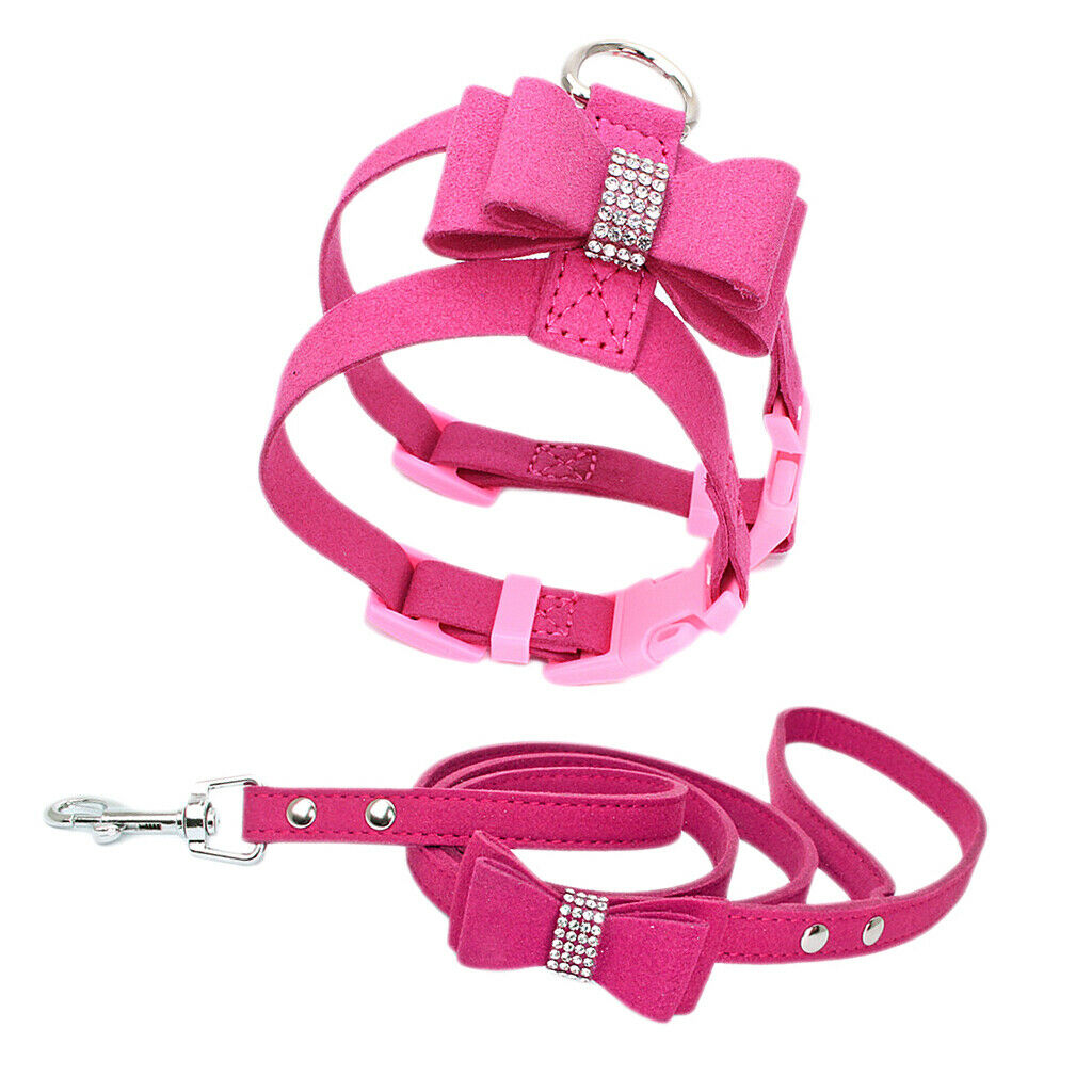 HP052 Adjustable Pet Dog Vest Harness Puppy Leash Training Collar Rose Red-M