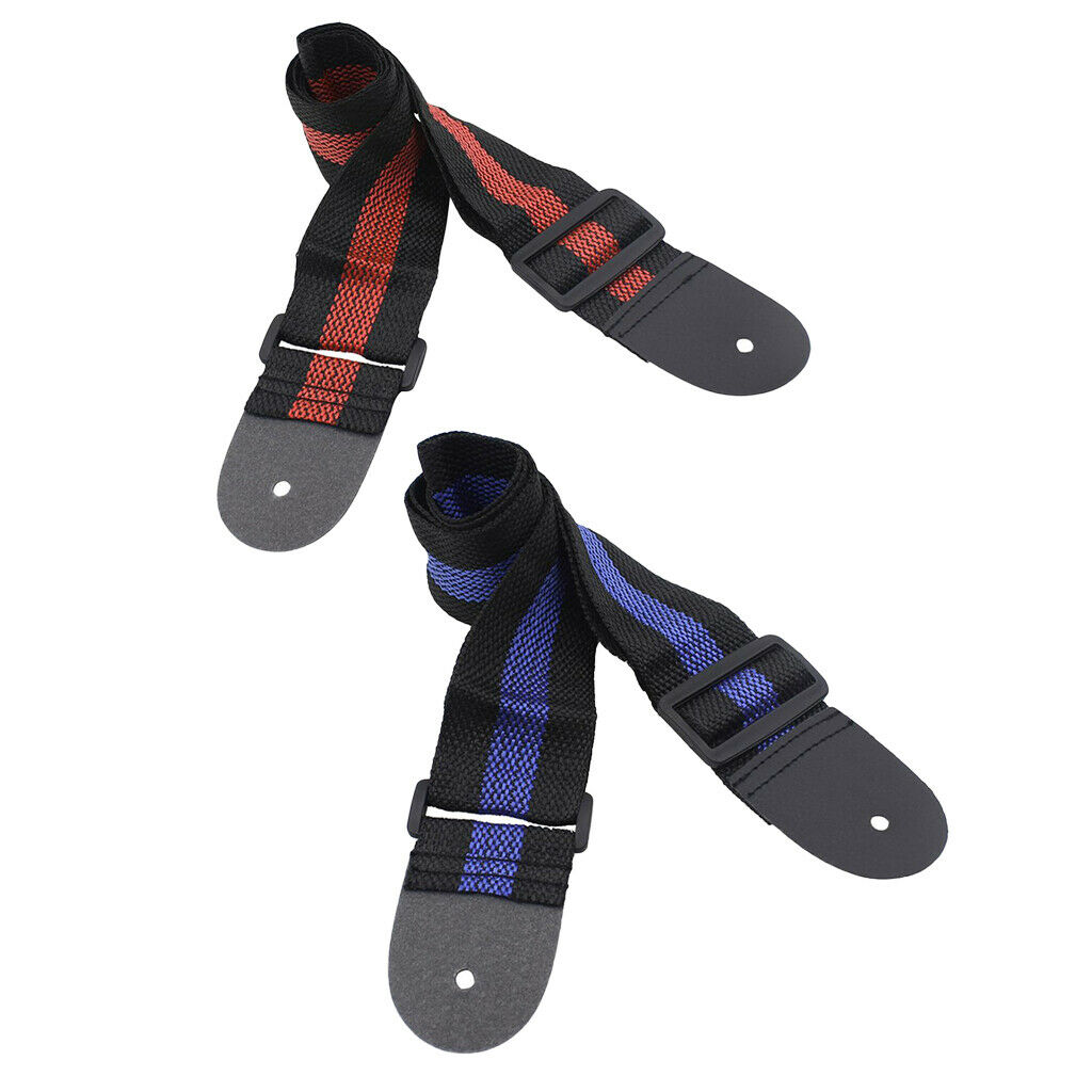 2 Pieces Durable Straps with Red And Blue Leather Belts to Hold The Guitar