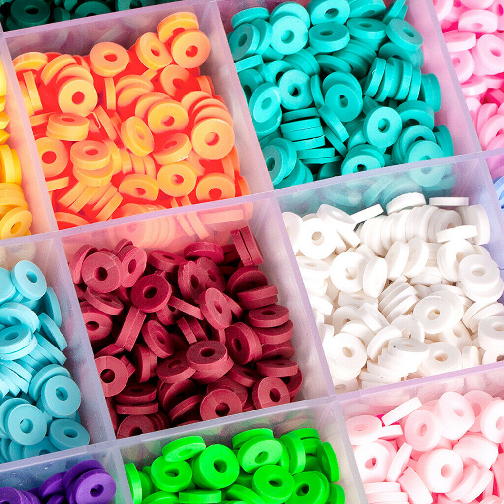 24 Colors Flat Round Polymer Clay Spacer Beads for Jewelry Making Bracelets