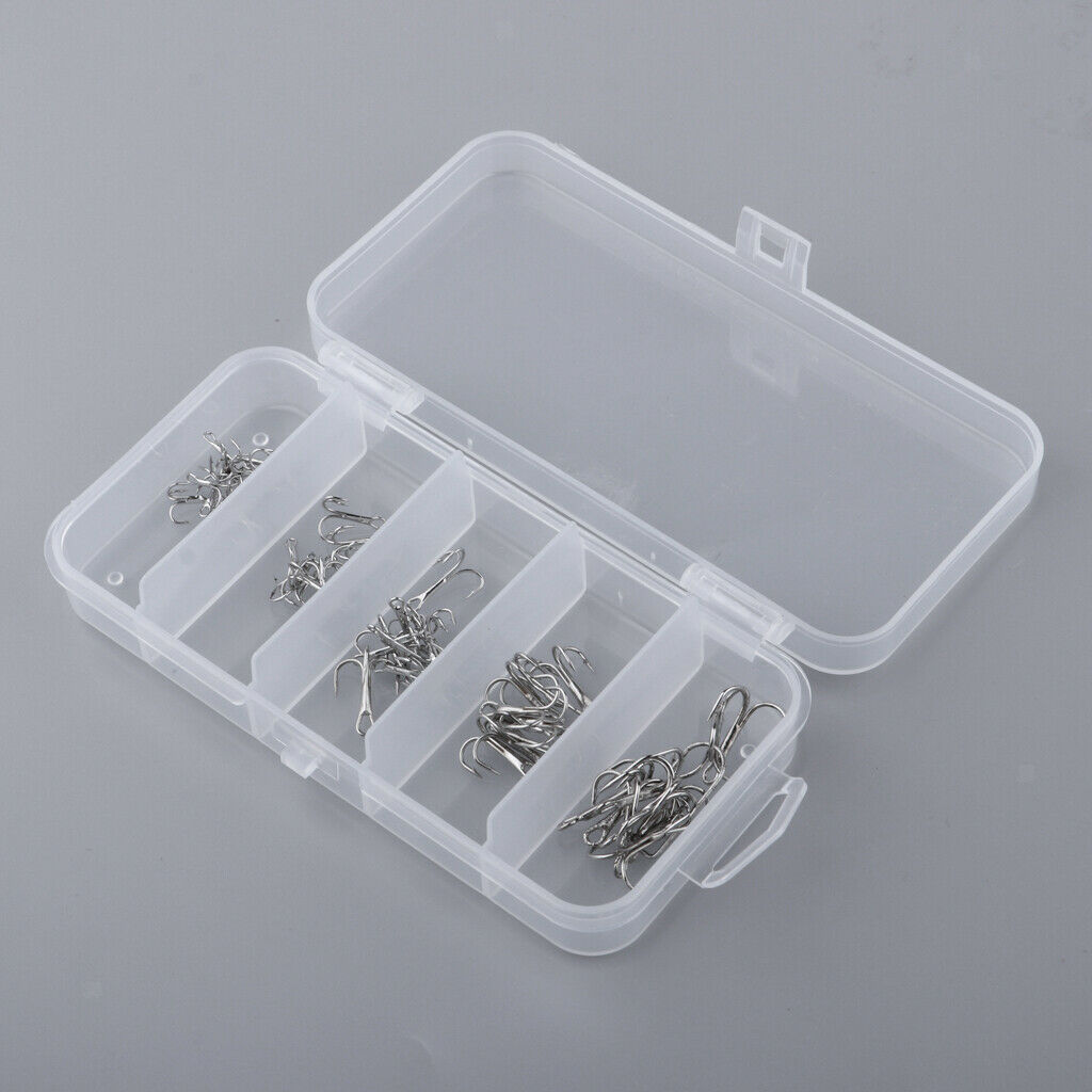 50pcs Fishing Treble Hooks Sharp Barb Lure Bait Fish Terminal Tackle Kit  S