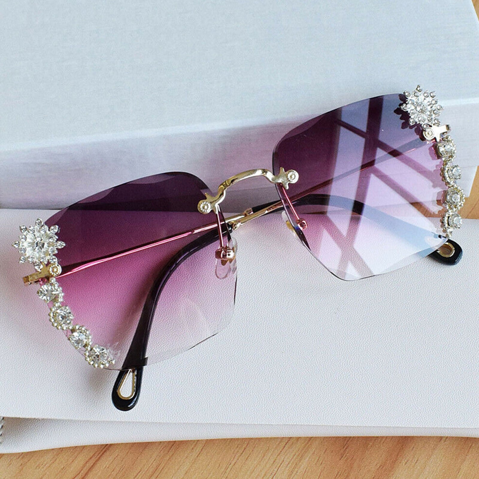 2020 Women Rimless Rhinestone Sunglasses Fashion Outdoor Square Shades Eyewear