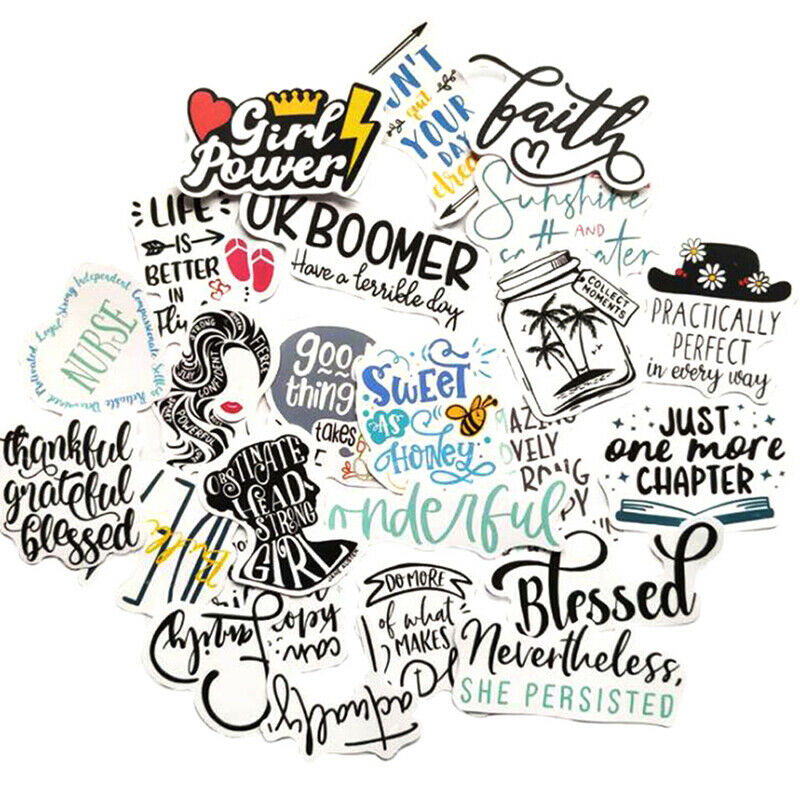 50x English Letters Ctoon Quotes Stickers Laptop Skatebod Luggage Decals^.l8