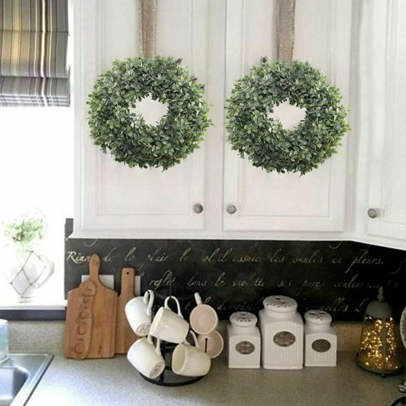 Artificial Green Leaves Wreath - 17.5 Inch Front Door Wreath Shell Grass BoxwoF8