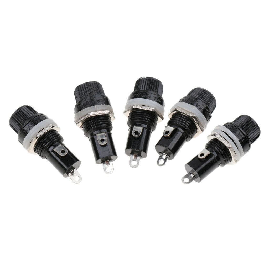 5PCS AC 125V/15A 250V/10A Screw Cap Panel Mounted 5x20mm Fuse Holder Black