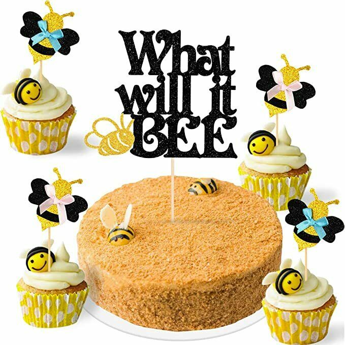 25Pcs What Will It Bee Cake Topper Bumble BeeBaby Shower Decor Baby Reveal Party