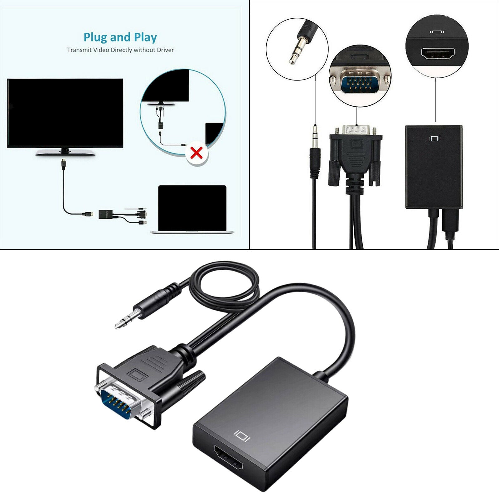 1080P VGA to HDMI Converter Male to Female Cable for Computer Mobile Phones