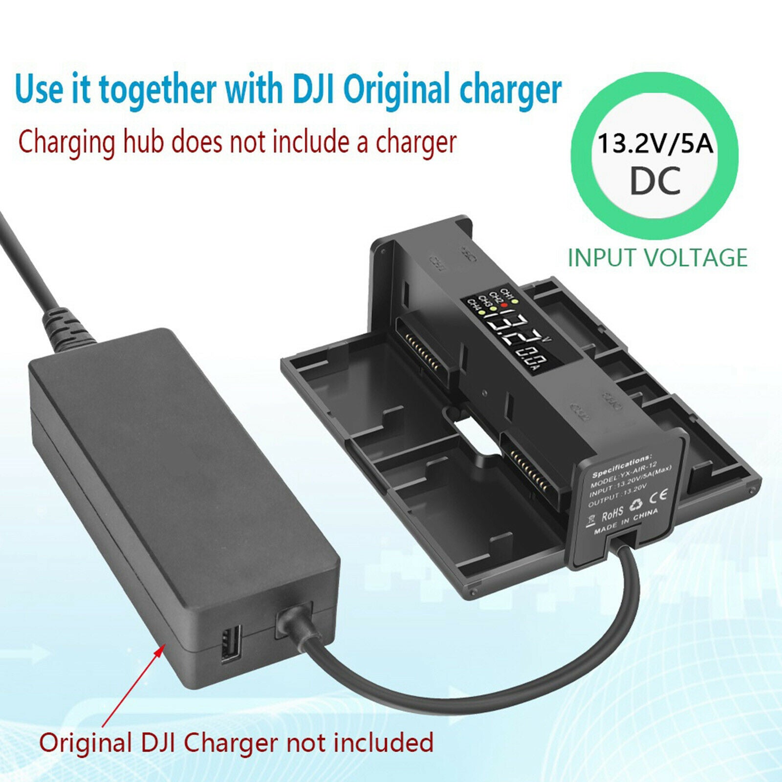 4-Ports Battery Charging Hub Fast Charging for DJI Mavic Air 2/Air 2S Drone