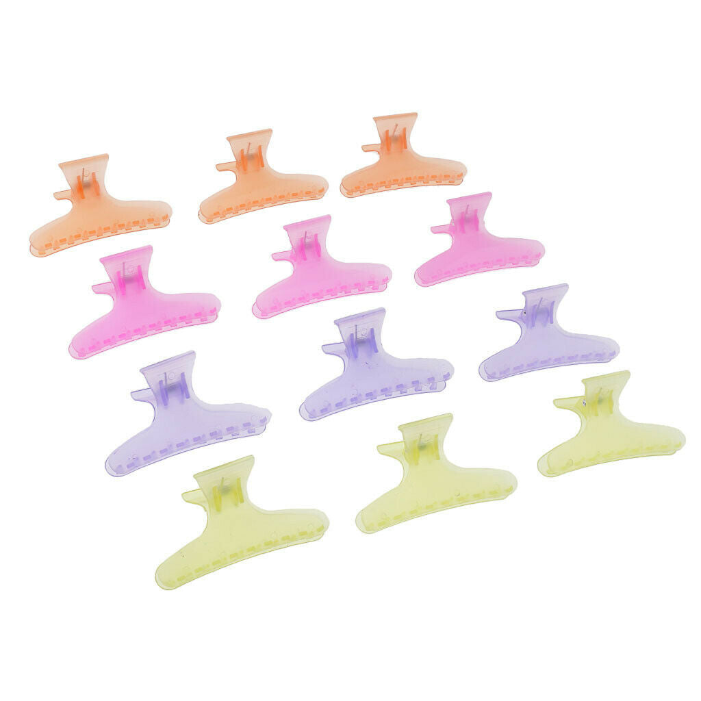 12pc Butterfly Plastic Hair Claw Salon Hairdressing Clip Clamp Grip