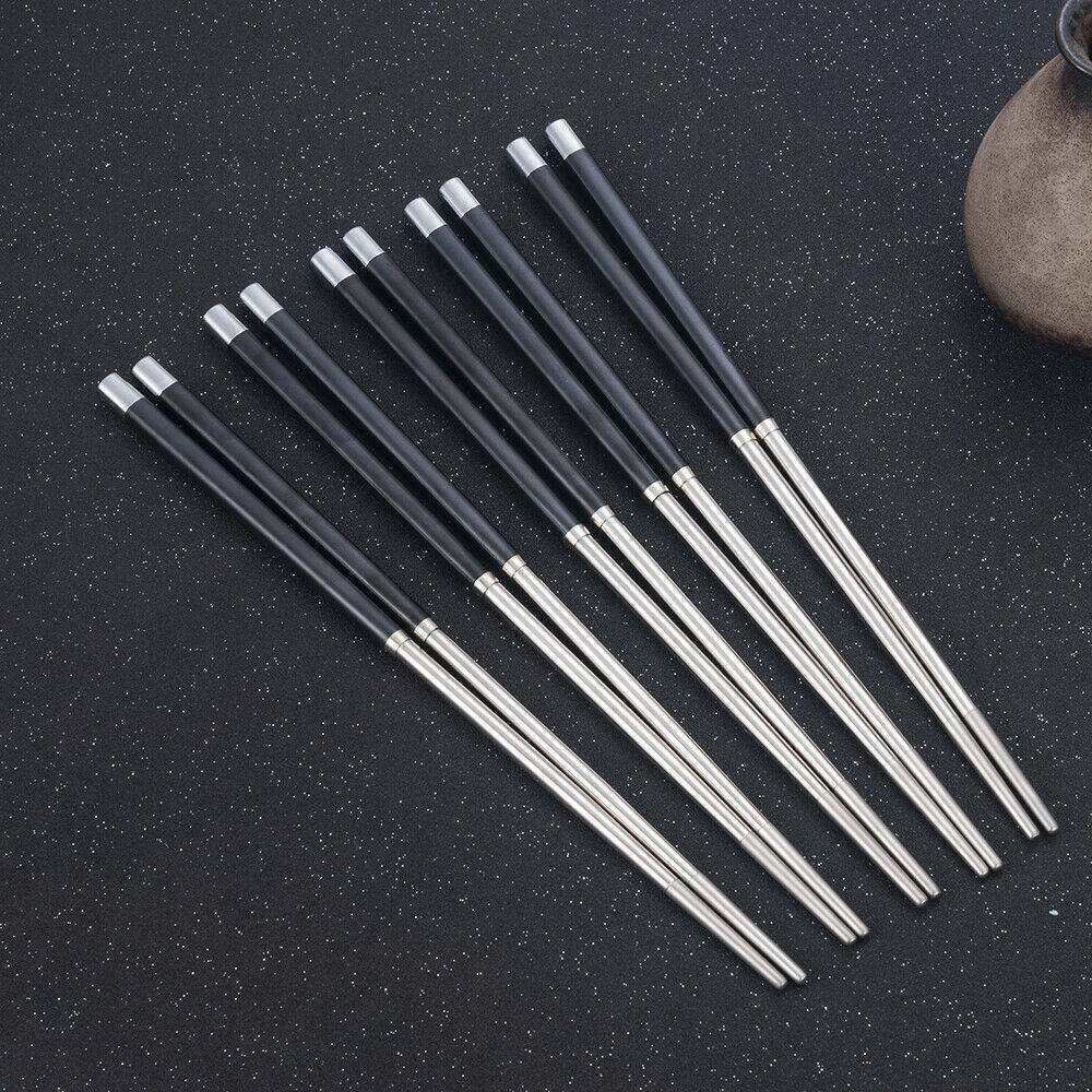 1 Pair Metal Chopsticks Chinese Korean Stainless Steel Chop Sticks Gift Black AU