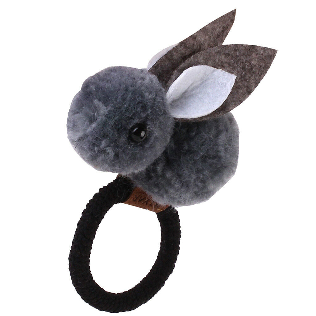 2pcs Baby Girl Hair Bow Elastic Ties Hoop Hair Holder - Ponytail Plush Rabbit