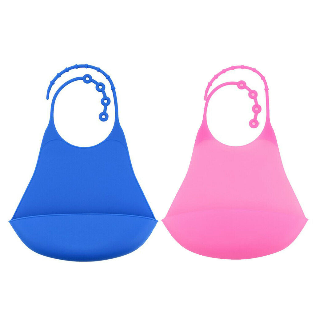 2 Packs Silicone Bib Reusable Washable Clothing Protector Pink+Dark Blue