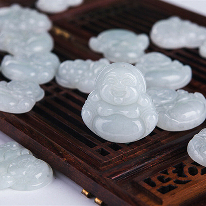 Cert'd Fine Smooth Green Icy Jadeite Jade Buddha Jewelry Pendant "Grade A"