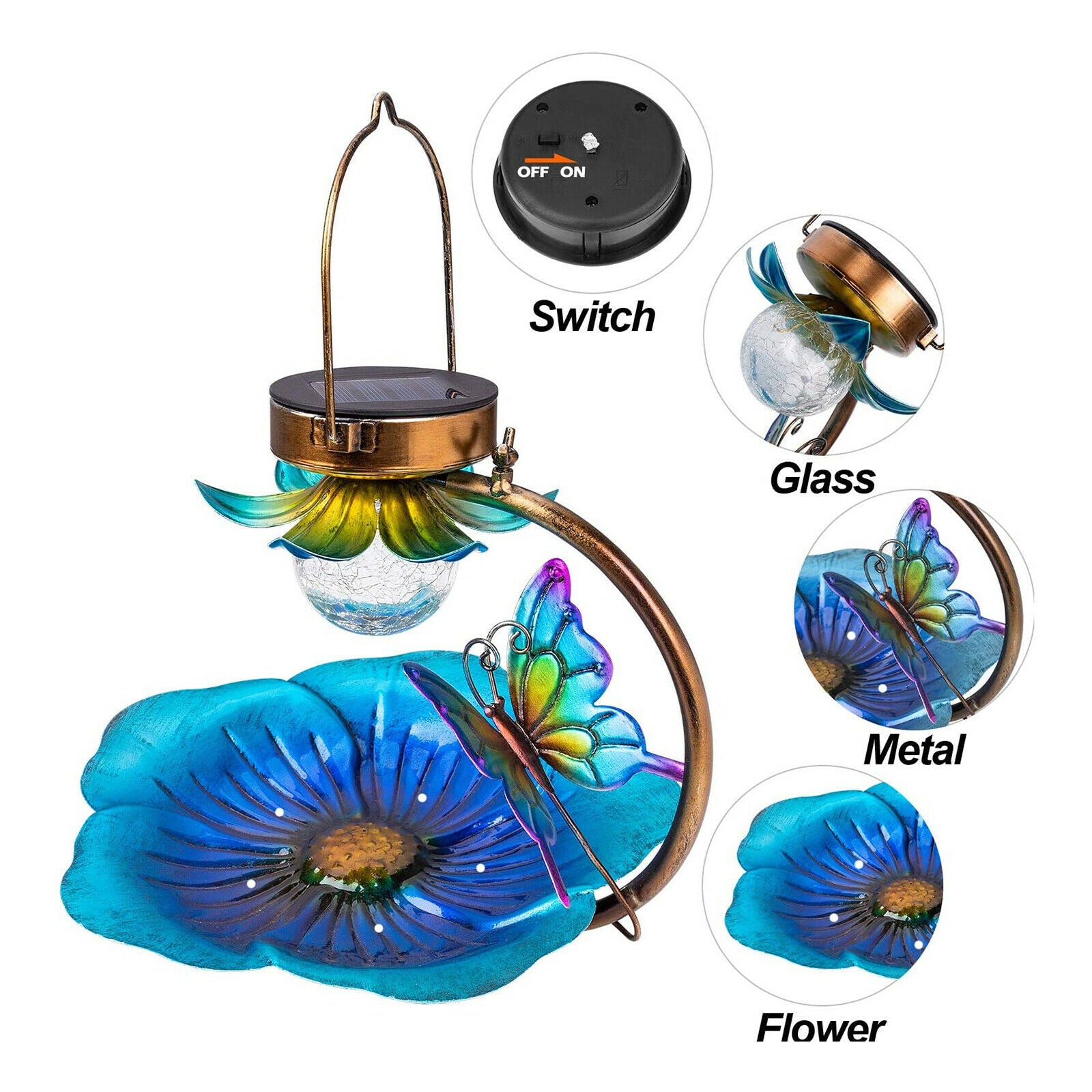 Solar Light Bird Feeder Bowl Outside Garden Decor LED Patio Bird Feeding