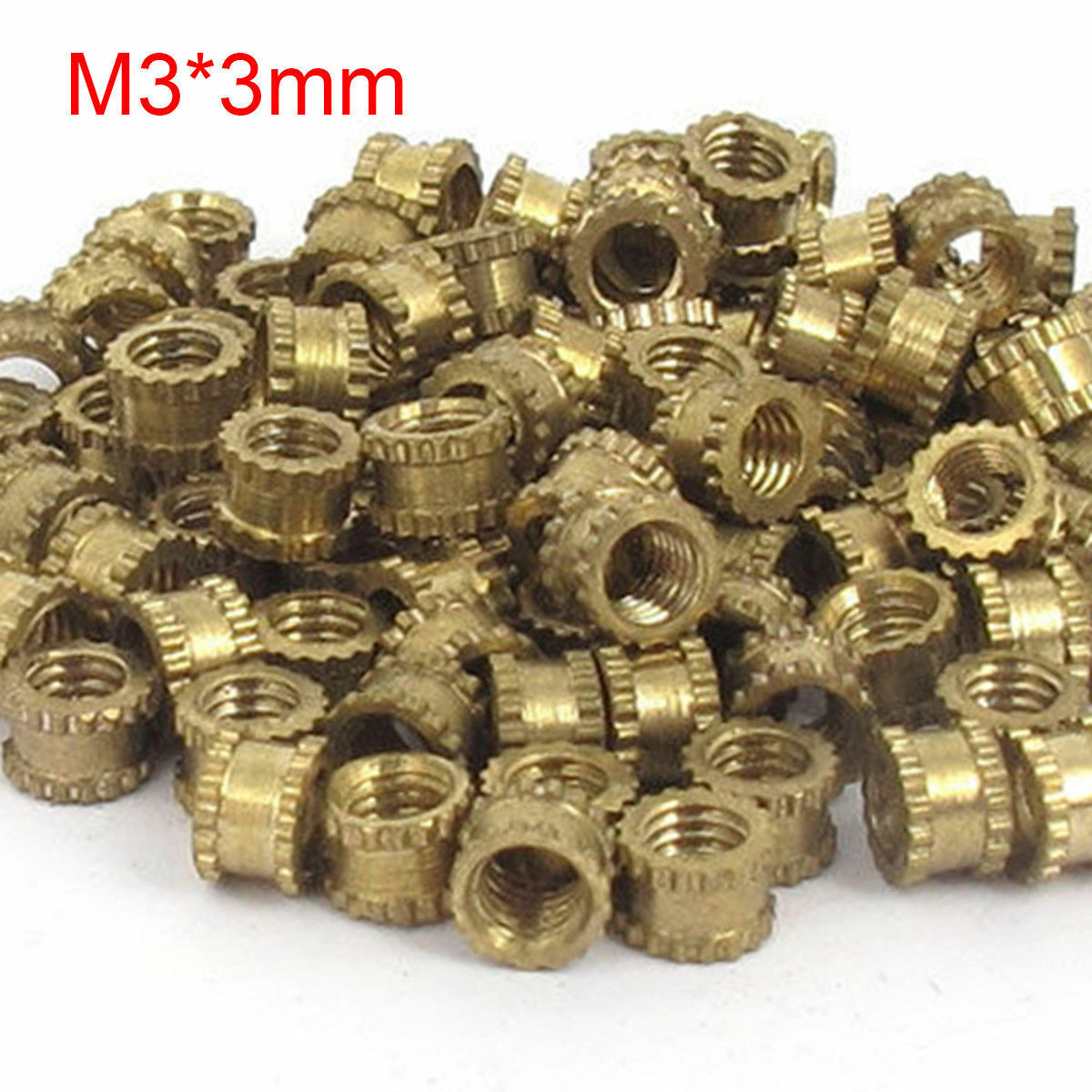 M3x3mm Brass Cylinder Knurled Threaded Round Insert Embedded Nuts 100PCS