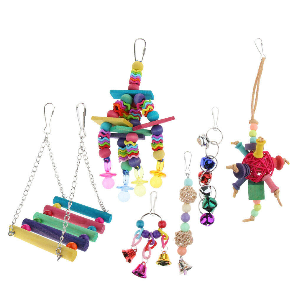 6pcs Parrot Chewing Swing Toys Rattan Ball String Cage Hanging Toys