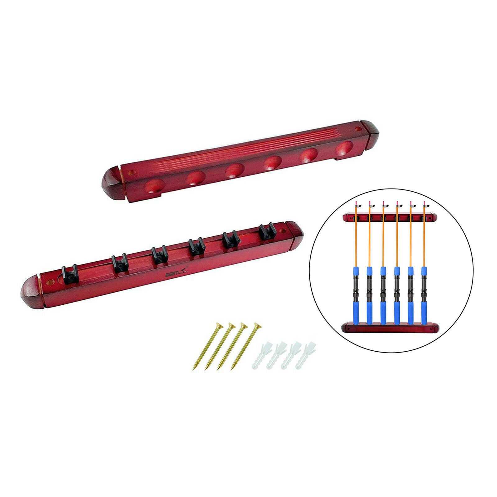 Wooden Billiard Pool Cue Rack Wall Mounted Stick Holder Stands for 6 Queues