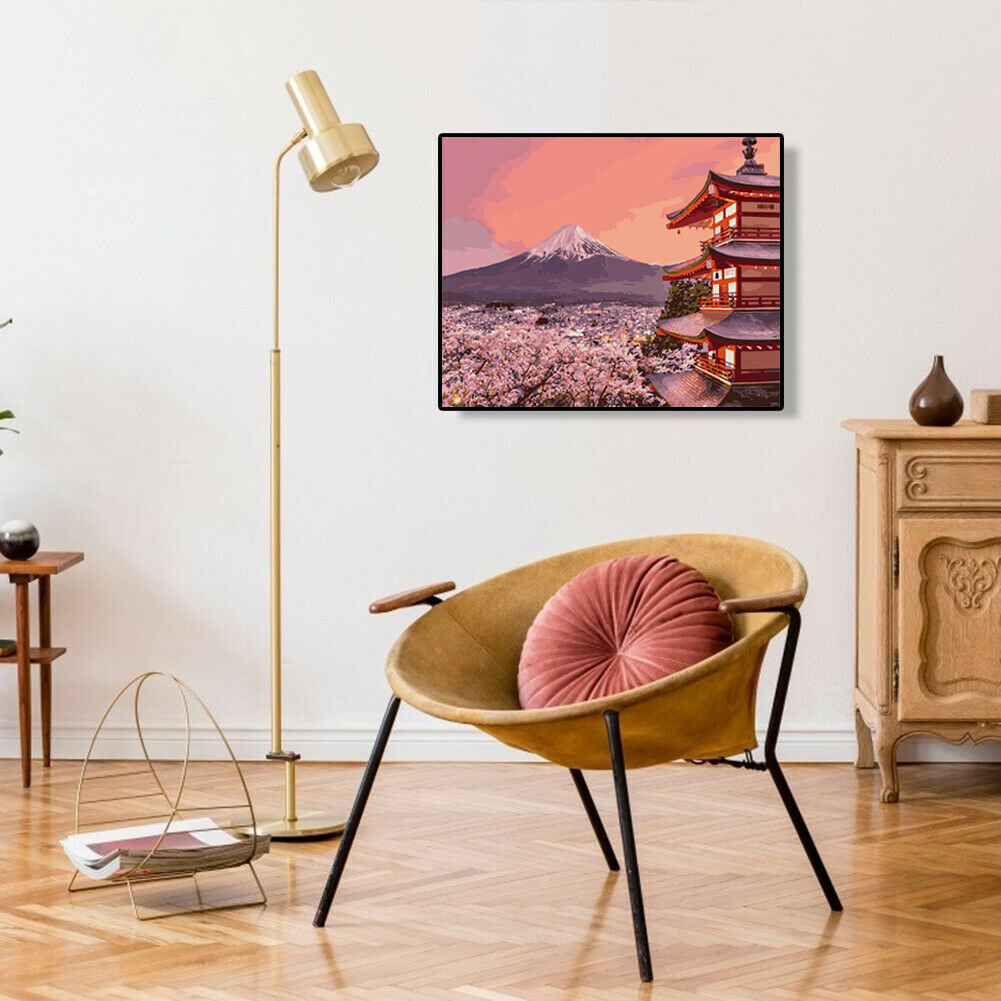 DIY Digital Oil Painting By Numbers Kit Flower Tower Canvas Drawing Picture @