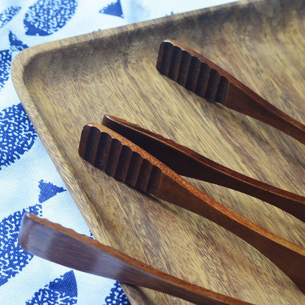 Wooden Toast Tong Cooking Salad Bacon Steak Bread Cake Clip Kitchen Utensil Tool