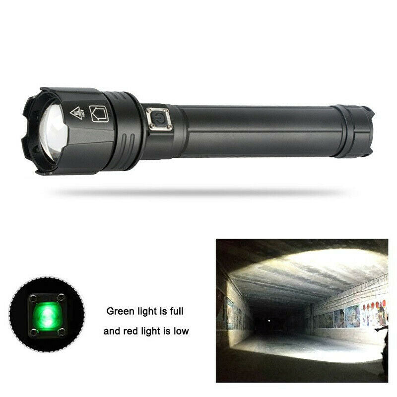 Ultra Bright LED Flashlight 200000LM XHP90.2 Rechargeable 3 Modes Zoom Torch