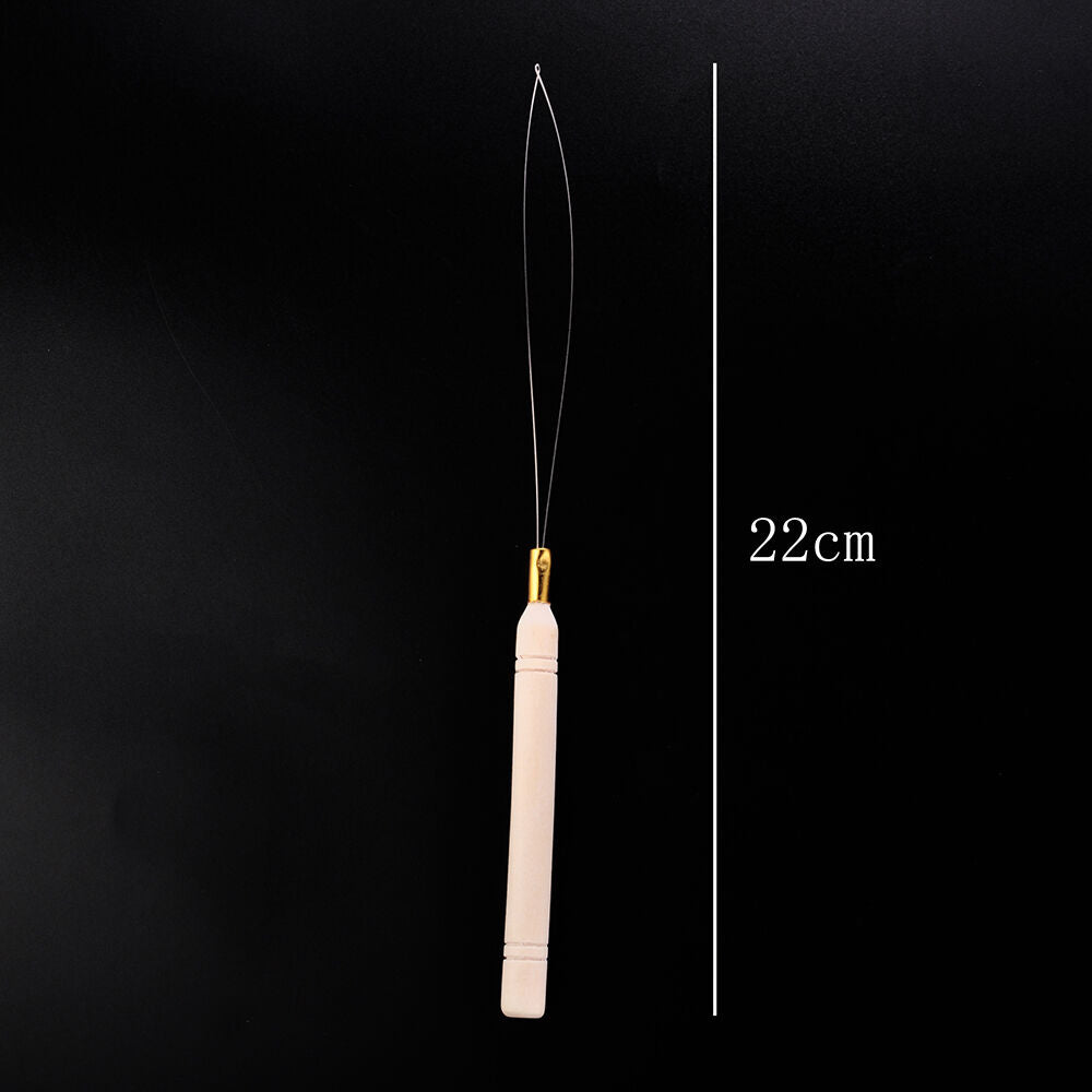 Hair Extension Ring Bead Pulling Wooden Tool Needle Threader Micro Hook Loop
