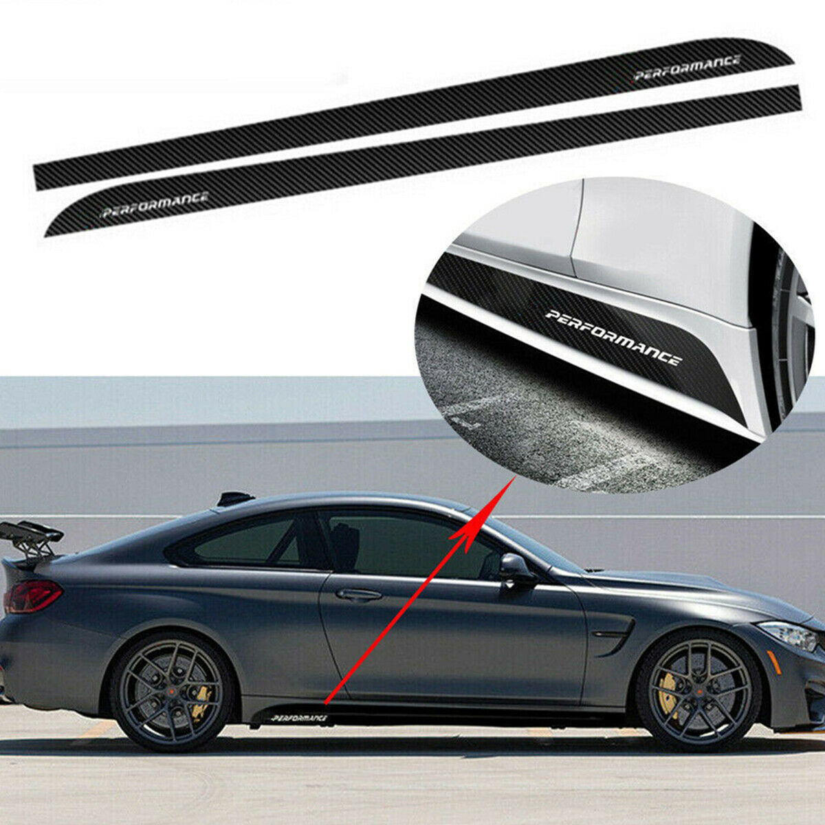 80.7"×3.7" 5D Glossy Carbon Fiber Car Side Skirt Trim Stickers For BMW E90- E93