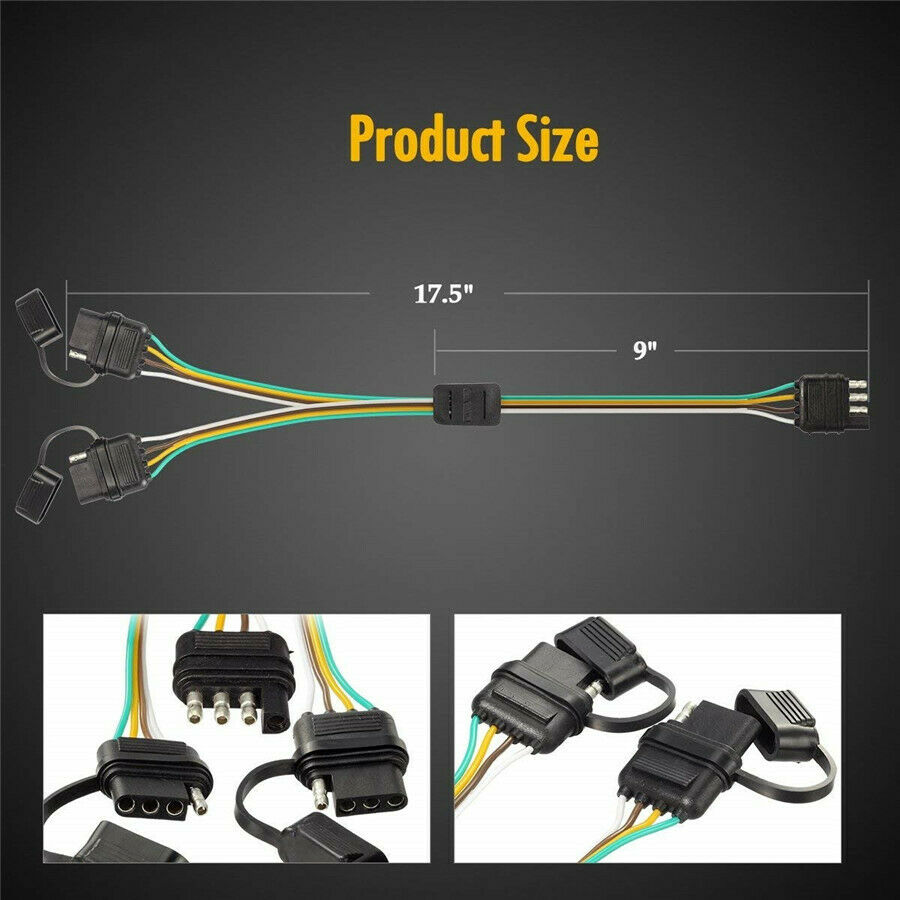17.5" Heavy Duty Trailer Y-Splitter with Dust Cap Flat 4-Pin Insulating Housing