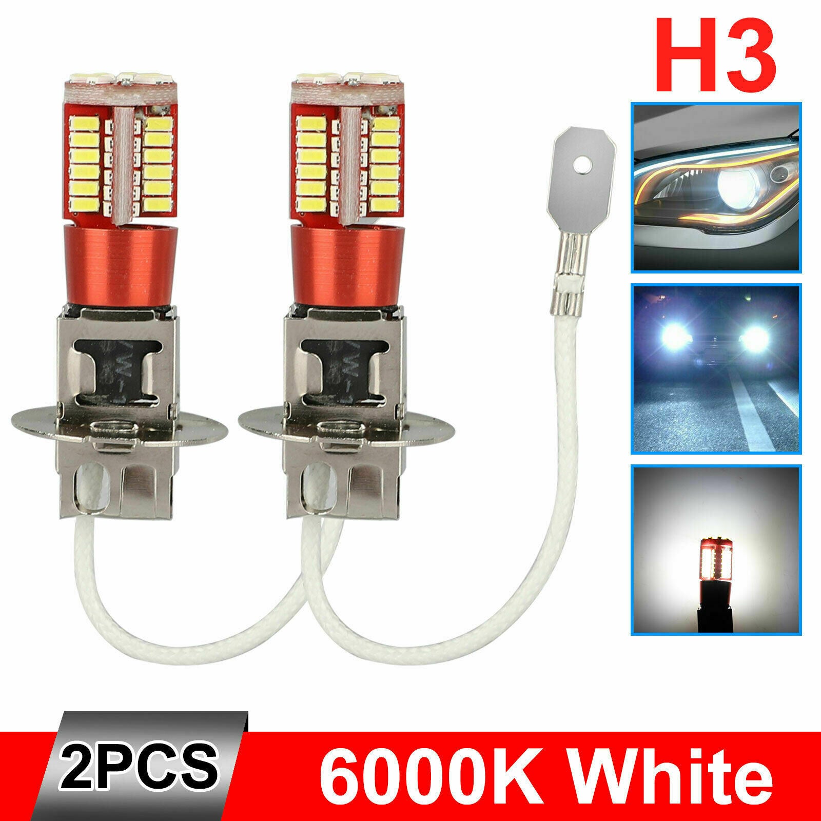 2PCS H3 LED Fog Light Bulbs Conversion Kit Super Bright Canbus 6000K White 100W