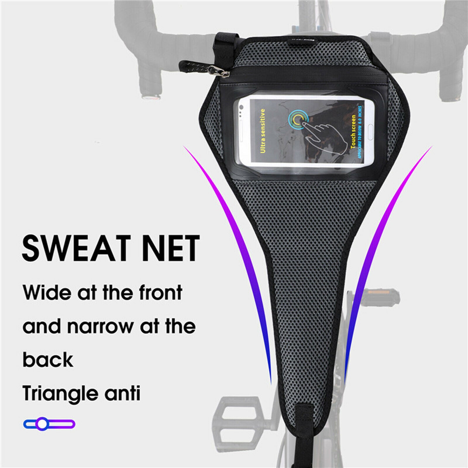 Bike Frame Sweat Guard Bicycle Trainer Sweat Net Cover Belt with Phone Pouch