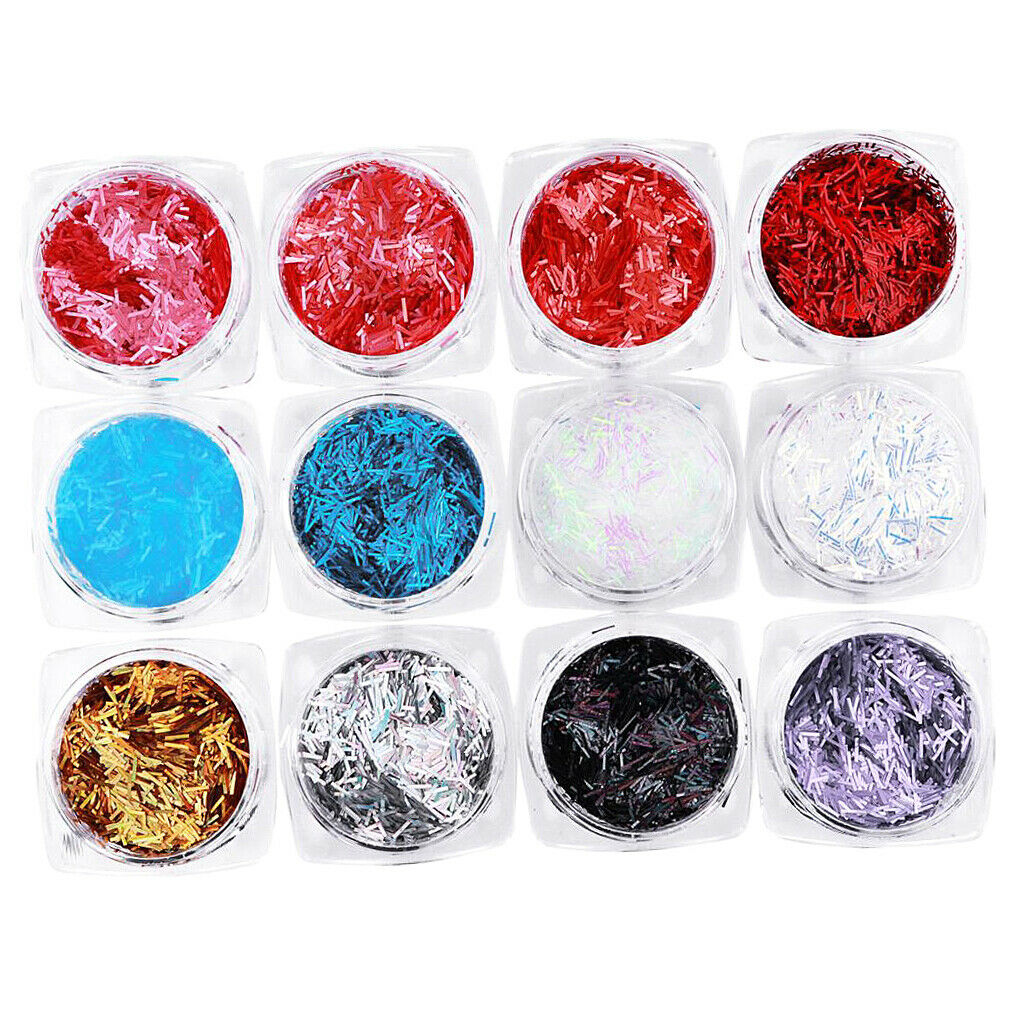 12Pcs Colorful Strips Nail Glitter Sequins Paillette Tips for Nail Hair Face