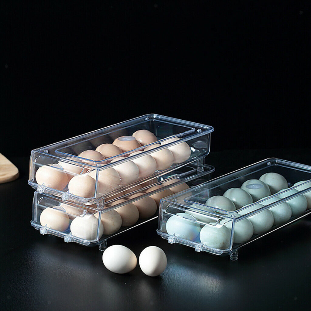 Stackable egg holder drawer that scrolls down automatically