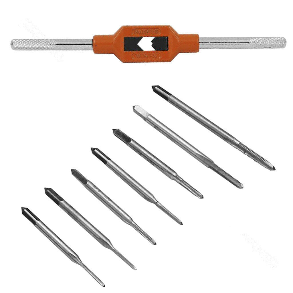 7pcs M1.1-M2.5 Hand Screw Thread Metric Plug Tap Drill Set + M1-8 Tap Wrench