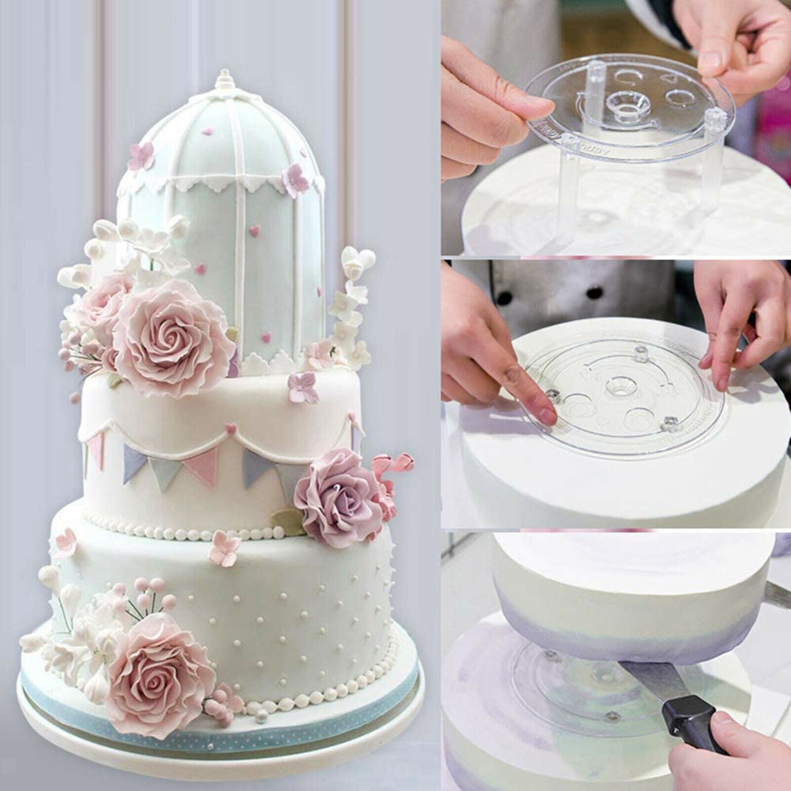 2 Set Multi-Layer Cake Support Set with 4 Board Round White for Tier Cake