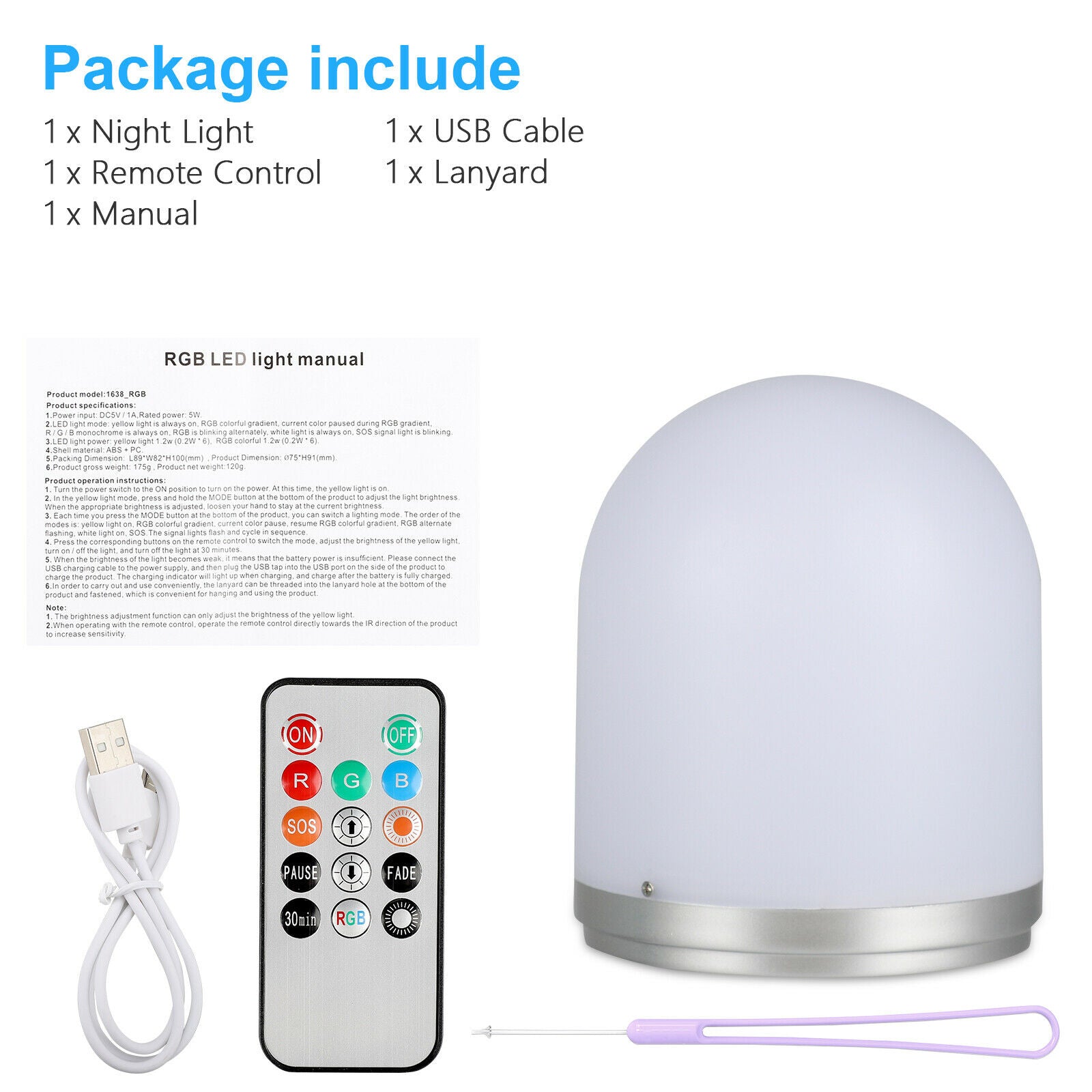 Mini Smart RGB LED Color Change Rechargeable Night Light Baby Room Bedside Lamp