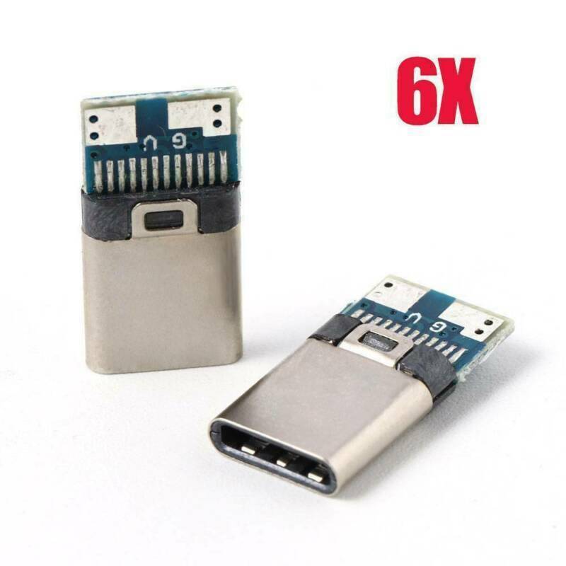 6X USB 3.1 Type-C Male DIY Solder Cable Plugs Connector Socket Attached PC Board