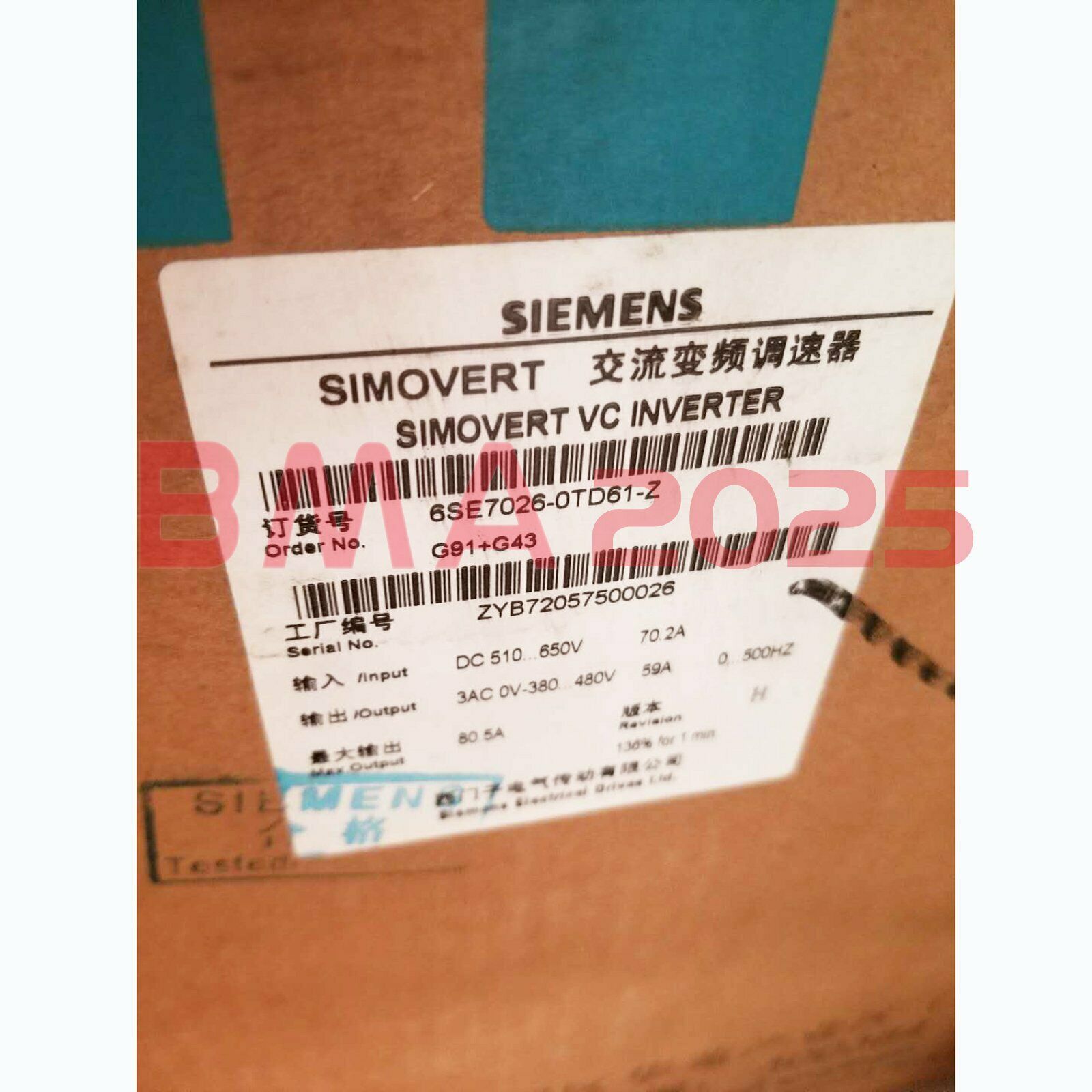 New 6SE7 026-0TD61-Z 6SE7026-0TD61-Z Z=G91+G43 1year warranty DHL free Ship SM9T