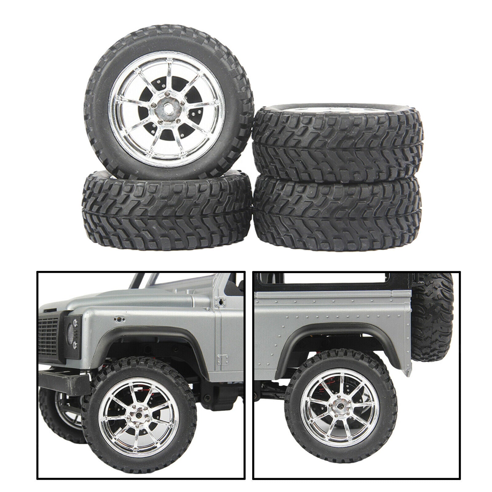 4pcs Rubber Tyres with Wheel Rims for WPL B14 B24 C14 C34 1/16 RC Crawlers