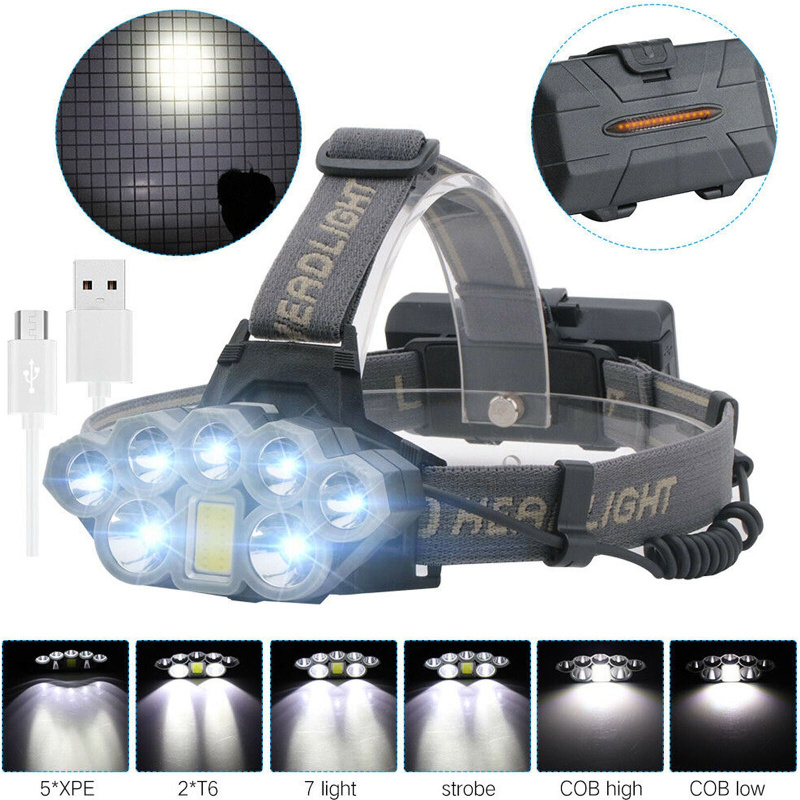 120000LM 8X XM-L T6 COB LED USB Head Lamp   Head Torch Bicycle Light 800m