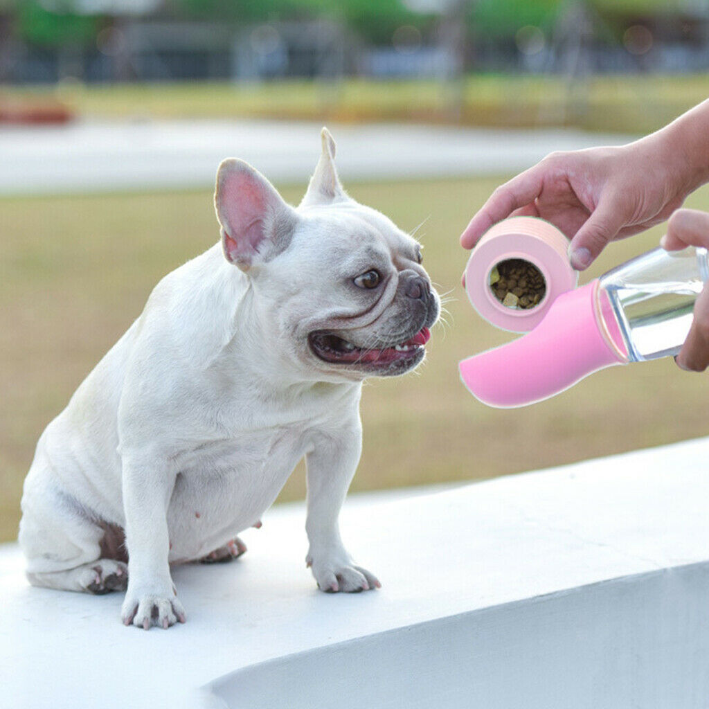 Dog Bottle Leakproof Pet Puppy Dispenser Bowl Tray for Walking Pink