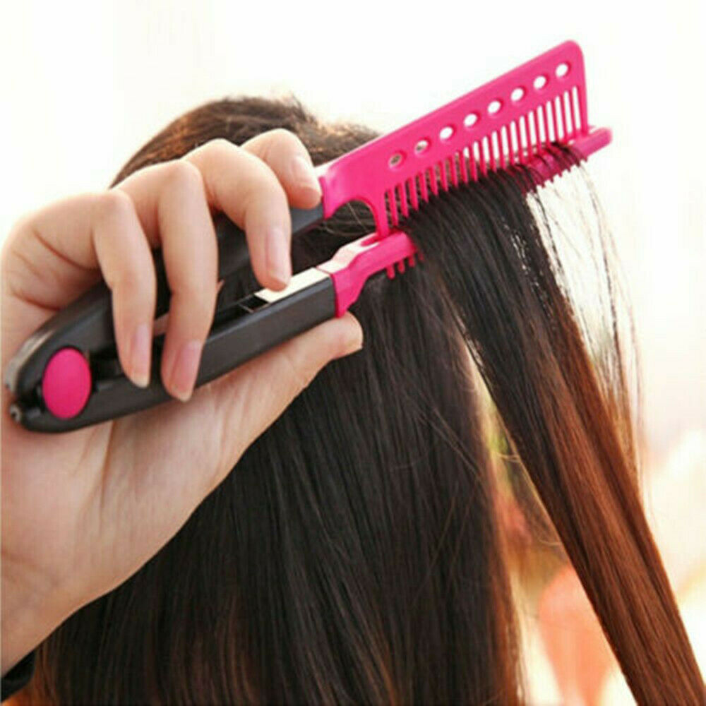 DIY Salon V Styling Hair Straightener Brush Straightening Comb Hairdress Tool~~