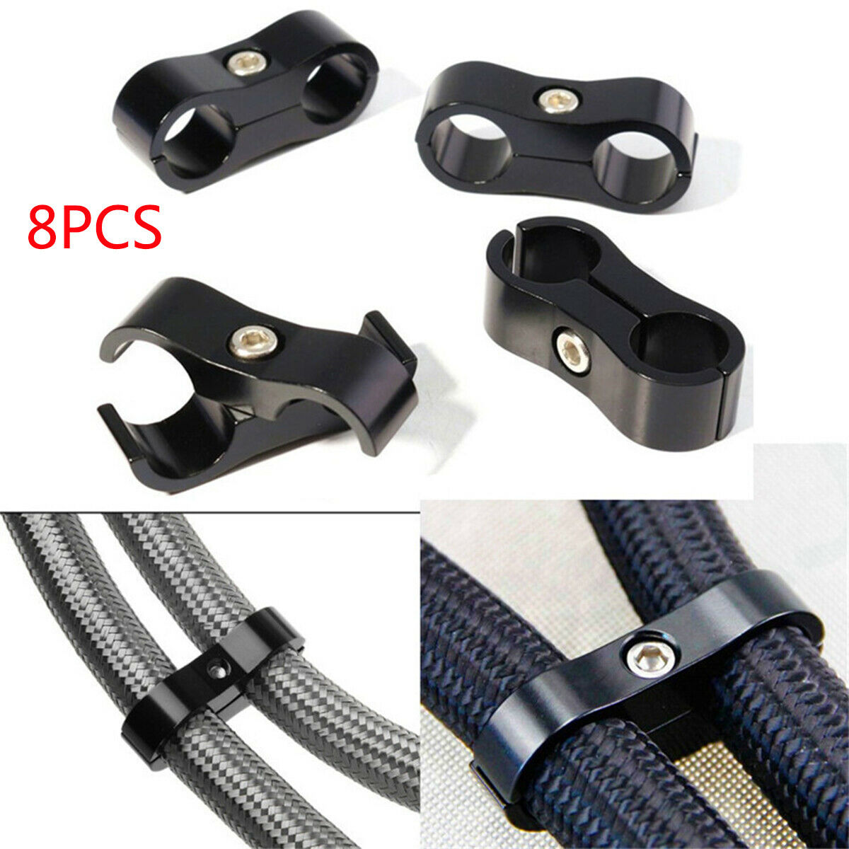 For AN12 Stainless Steel Braided Rubber Inner Hose Black 24MM Divider Clamp x8