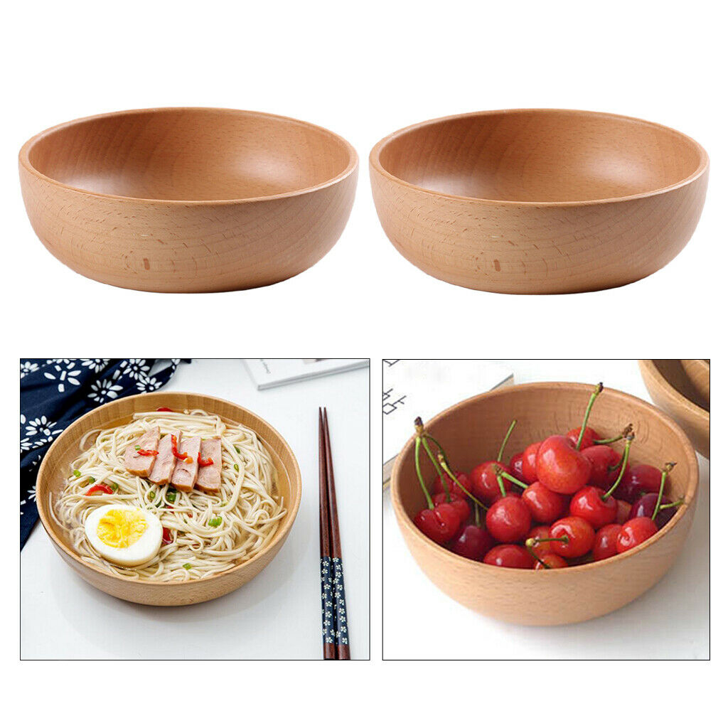 2 Pcs Wood Bowl Snack Serving Dinner Bowls Japanese Style 6" Tableware