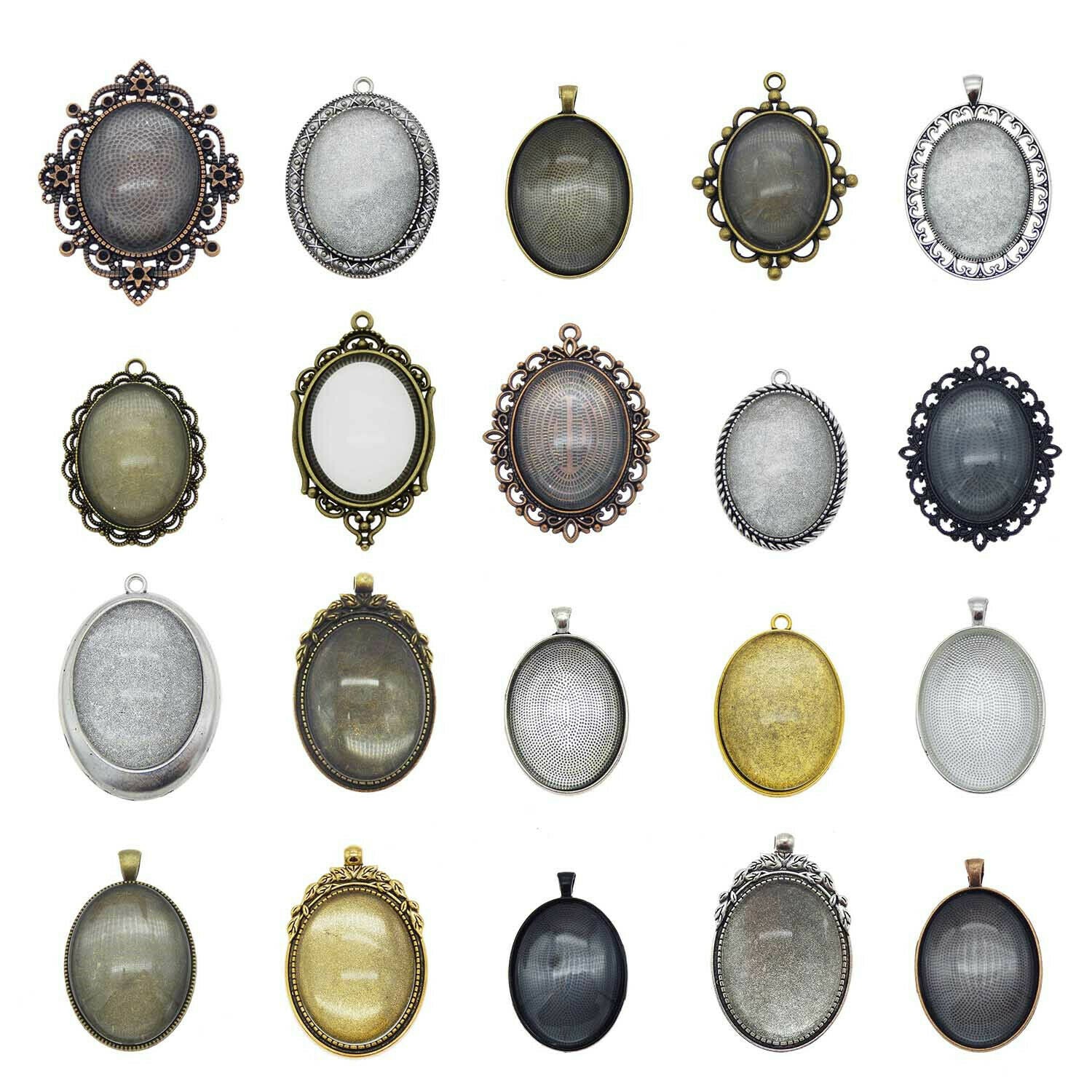 4Sets/lot Alloy Mixed Assorted Oval Setting Blank Tray Glass Cab Pendant Jewelry
