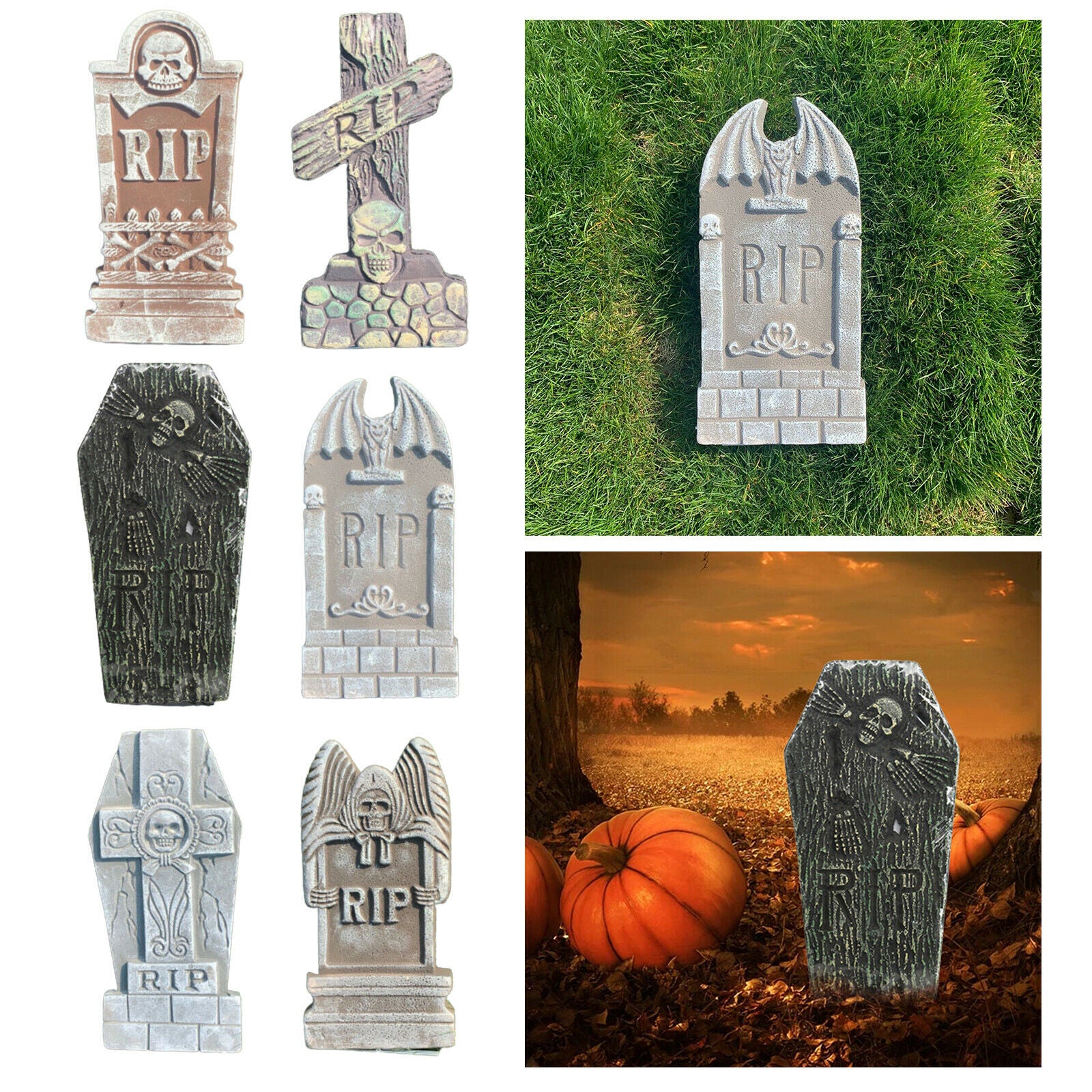 17”Halloween Foam Rip Graveyard Tombstones 6x Lightweight Foam for Outdoor