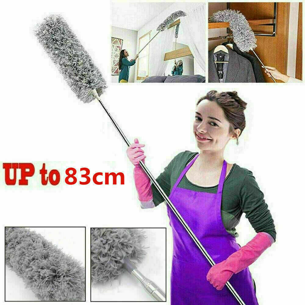 35-83cm Extendable Duster Telescopic Microfiber Cleaning Brush Feather Extend US