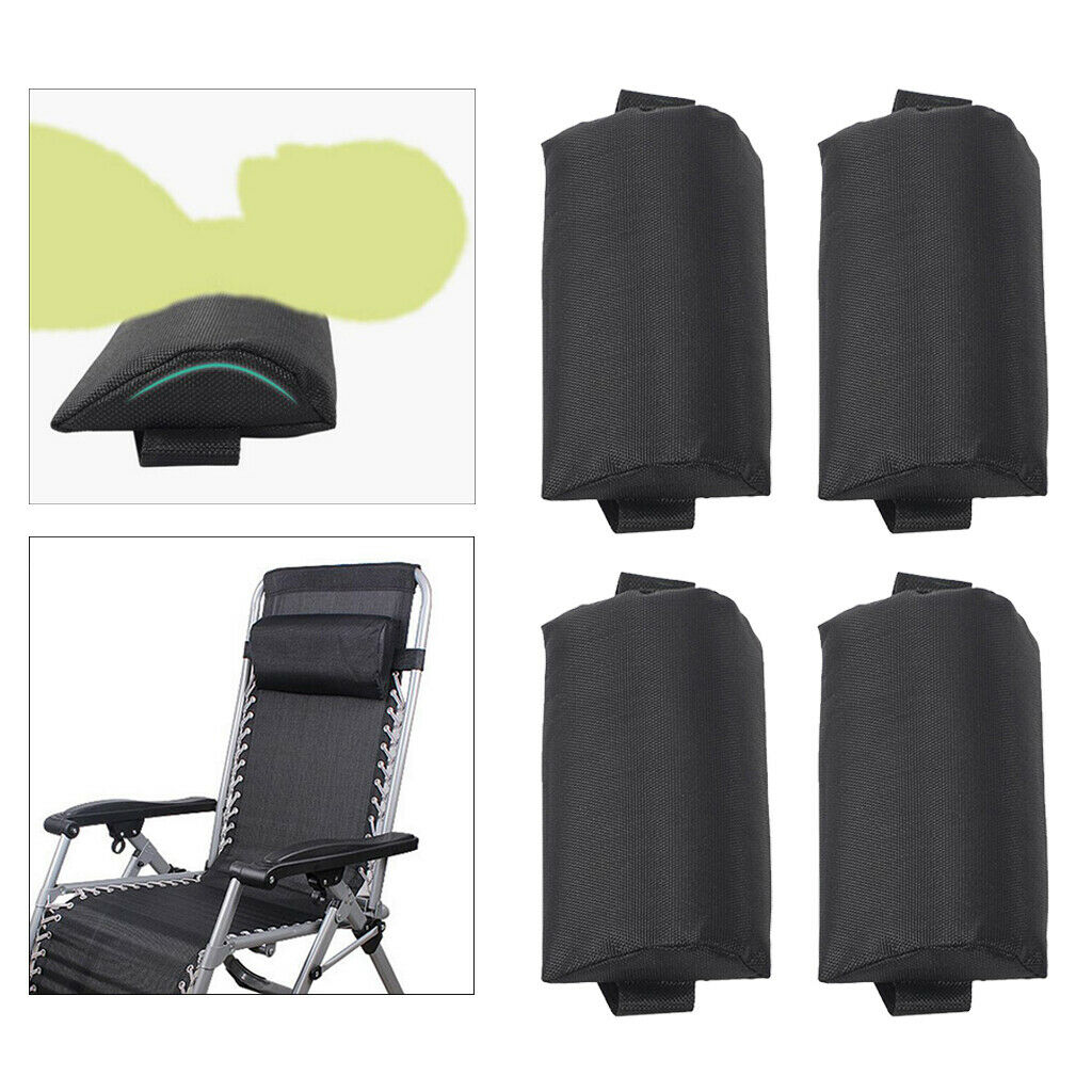 Qty 4 Folding Recliner Chairs Removable Head Pillow for Outdoor Sun Lounger