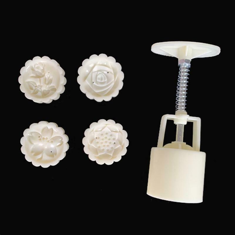 4 Round Rose Flower Stamps 50g Mooncake Mold Cookie Cutter Hand Press Mould