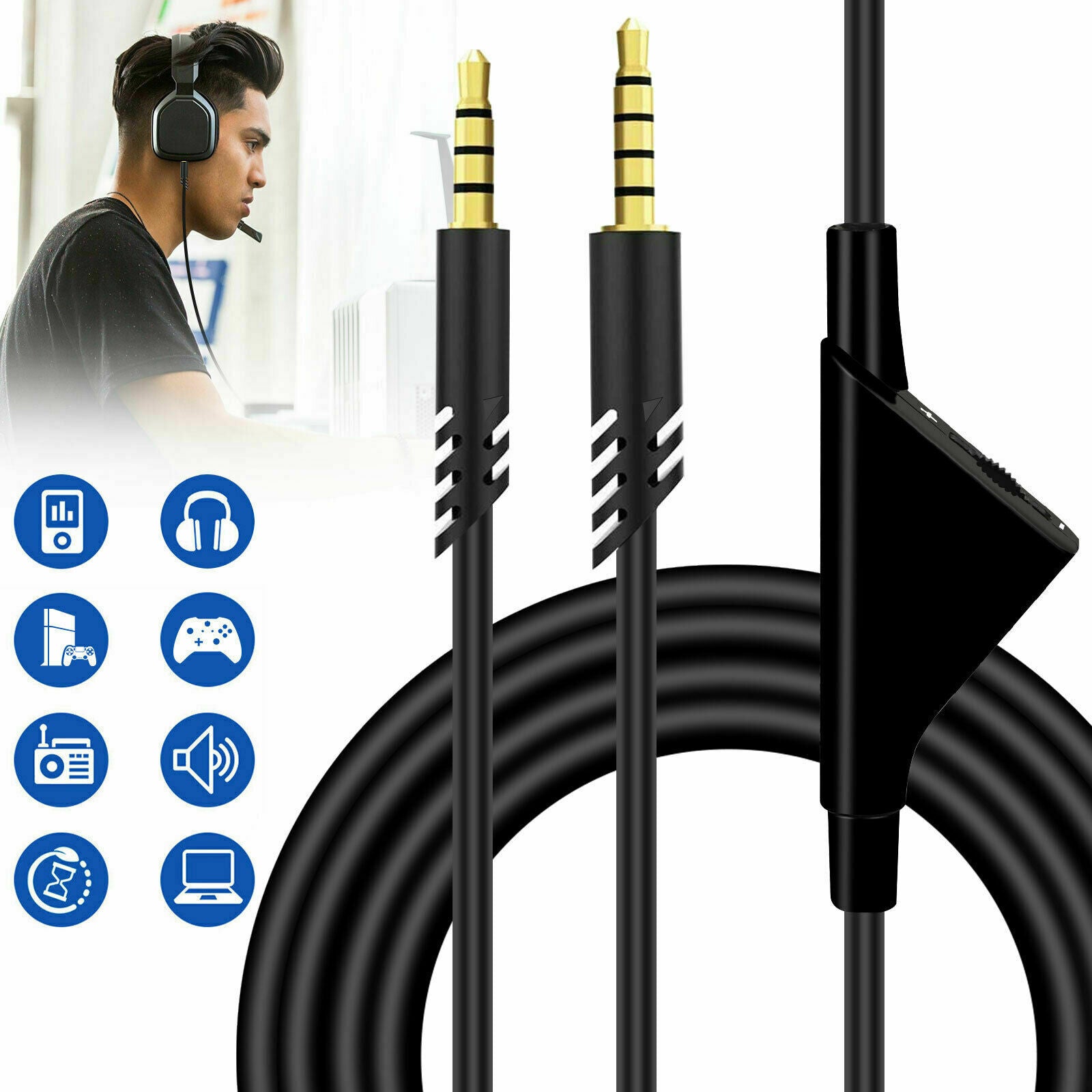 Replacement Audio Cable Cord Volume Control for Astro A10 A40 Gaming Headset 2M